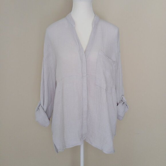 Young Fabulous & Broke Oversized Button Down 100% Cotton Top Gray/Purple Size S - Picture 1 of 6